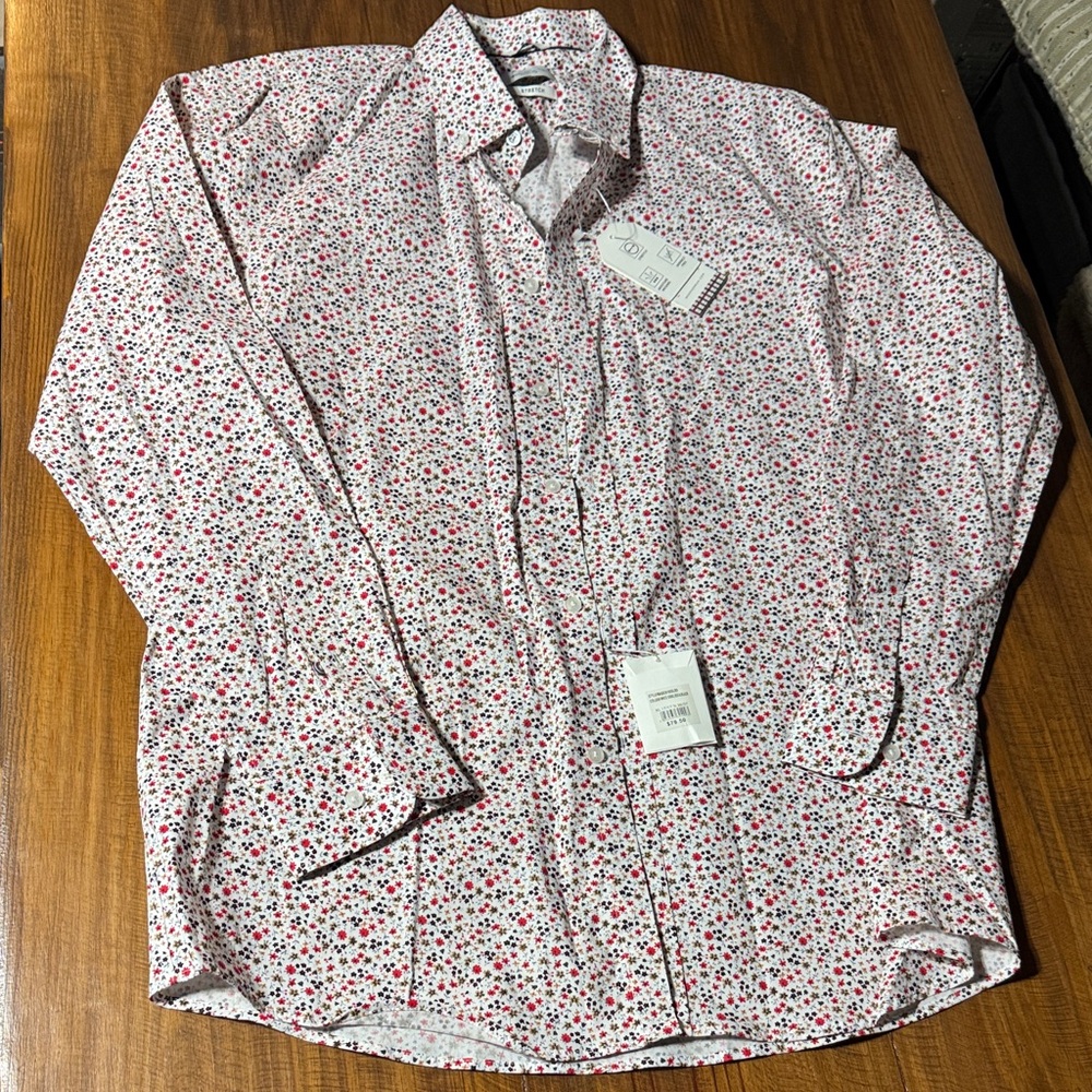 Ben Sherman White and Red Floral Button-Down Shirt